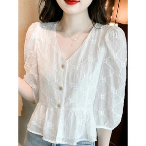 Camicie da donna alla moda alla moda stile Bag-24 eleganti e Casual con maniche a <span class=keywords><strong>tre</strong></span> <span class=keywords><strong>quarti</strong></span> <span class=keywords><strong>camicette</strong></span> Vintage con bottoni in tinta unita - Product Image 4