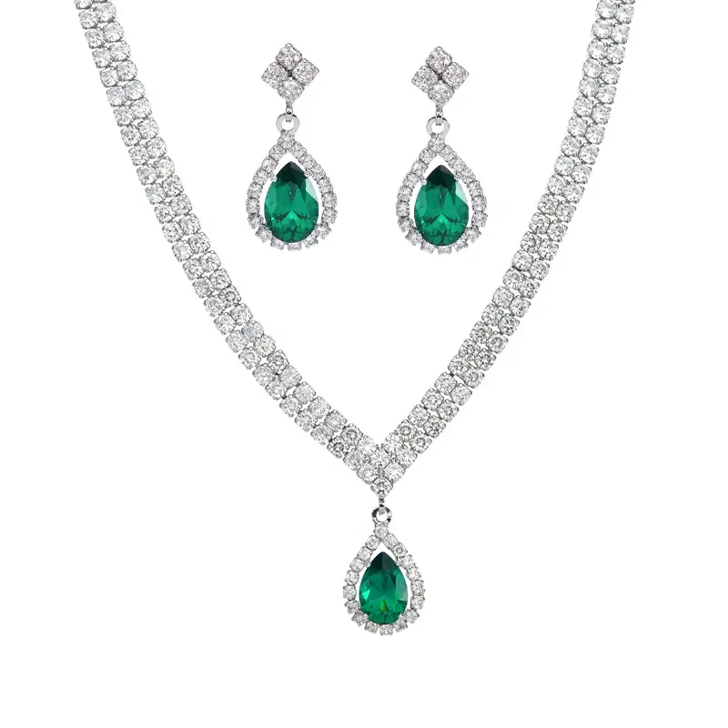 JIACHEN set perhiasan fashion baru kustom 3A setelan berlapis Rhodium cubiczircornia warna-warni hadiah pernikahan dan pesta untuk wanita