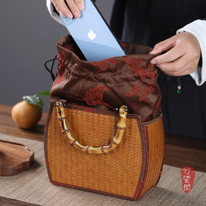 Bamboo Woven Handbag Xiangyun Yarn Traditional Chinese Style Tote Bag For Women - Product Image 2