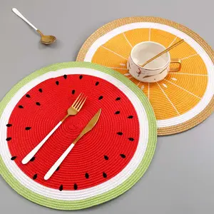 Çevre dostu PP dokuma yuvarlak yemek Placemat: meyve temalı tasarım ile ısı yalıtım masa koruyucu