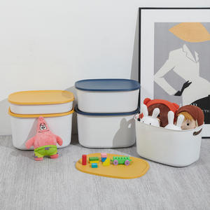 Caja de almacenamiento de ropa para el hogar con tapa, organizador rectangular de plástico de 500g, contenedor de almacenamiento de color sólido tipo vertical para sala de estar - Product Image 5