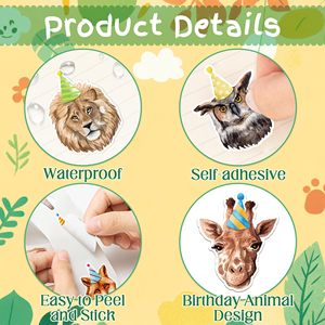 Pegatinas de Animales de Cumpleaños Estilo Selva Safari Realista, 14 Diseños, Autoadhesivas, <span class=keywords><strong>Vinilo</strong></span> Impermeable para Álbumes de Recortes y Recuerdos de Fiesta - Product Image 3