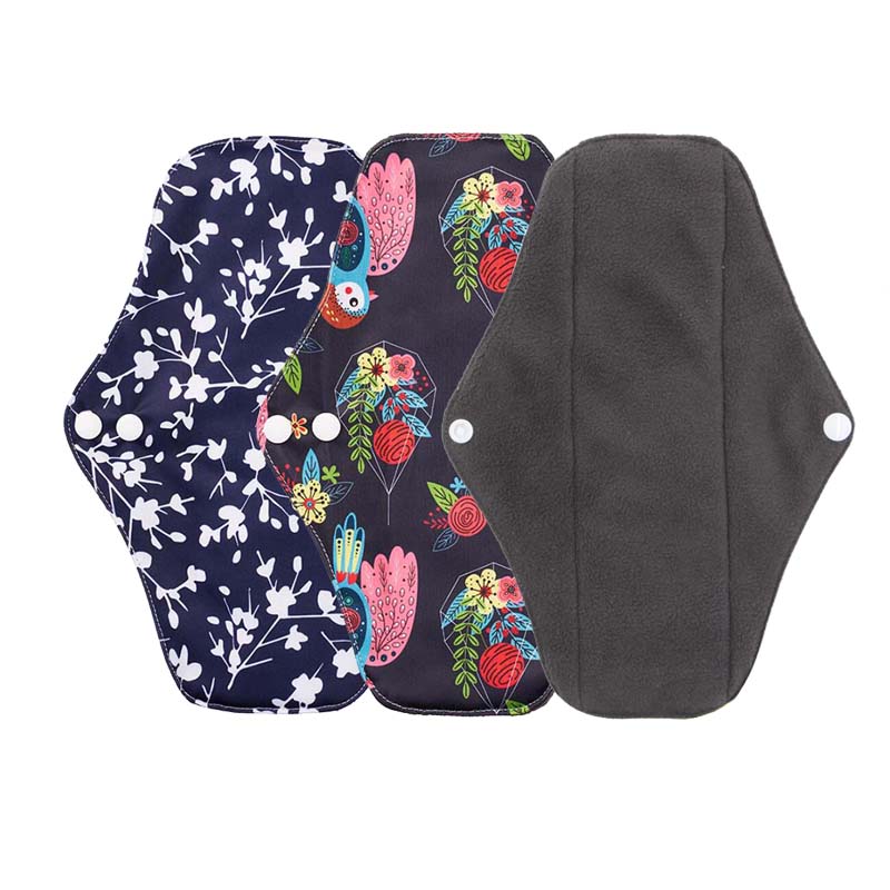 Оптовая продажа на заказ, бамбуковый уголь, многоразовые моющиеся тканевые органические менструальные прокладки