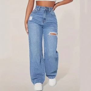 Jeans Lunghi Lavati e Strappati per Donna in Stile Europeo e Americano per Commercio Estero Transfrontaliero - Product Image 3