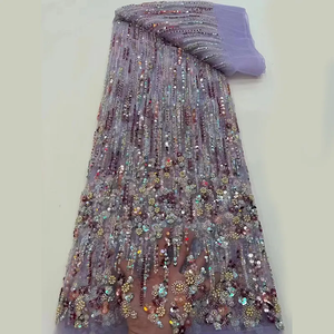 Tela de encaje de lentejuelas bordada FRANCIA floral colorida al por mayor de fábrica con cuentas y perlas para vestidos - Product Image 6