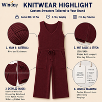 Ensemble deux pièces en tricot pour femme WINDAY : Camisole et pantalon, veste légère, couleur unie simple