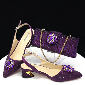 Sandali da donna con tacco basso a punta e chiusura con fibbia, e borsa coordinata, <span class=keywords><strong>scarpe</strong></span> e borsa da donna per feste e matrimoni - Product Image 4