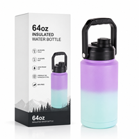 Bouteille isotherme sous vide en acier inoxydable 304 de 2000 ml (64 oz) avec logo personnalisé, poignée, revêtement en poudre dégradé, conforme FDA, cadeaux d'affaires