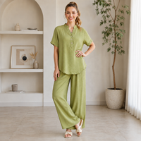 Ensemble décontracté d'été pour femmes, imprimé floral, col montant, pantalon large, boutonné, ensemble deux pièces tendance OEM ODM