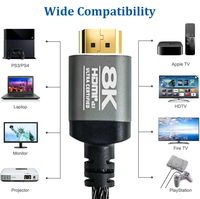 Câble HDMI 2.1 1M 8K Ultra HD haute vitesse, en nylon tressé, 48 Gbps, avec coque métallique et Ethernet