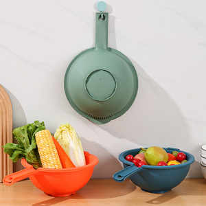 Double Layer Drain Basket <b>Plastic</b> Vegetable Washing Basin <b>Kitchen</b> Fruit Storage Colander With Handle For Sink Use - Product Image 2