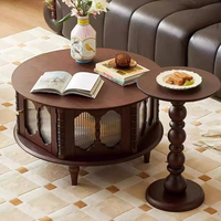 Table basse ronde en bois massif avec tiroirs, hauteur réglable, table de salon moderne