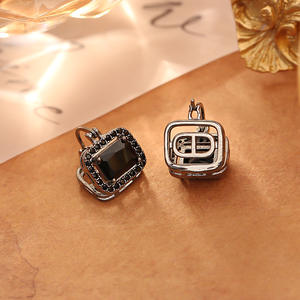 Black Copper Cyberpunk Square Zircon Hoop <strong>Earrings</strong>-Trendy Light Luxury Korean Style With Edgy Elegance - Product Image 5
