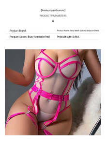 <span class=keywords><strong>Ensemble</strong></span> de lingerie sans entrejambe en nylon <span class=keywords><strong>bleu</strong></span> brodé avec body en résille à maintien léger et <span class=keywords><strong>porte</strong></span>-jarretelles (XL) - Product Image 4
