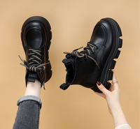 Bottines vintage pour femmes, bottines courtes à semelle épaisse d'automne avec hauteur intérieure surélevée, style britannique, bottines courtes à la cheville