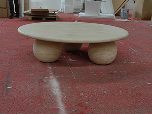 Set di 3 Tavolini da Caffè in Pietra SH STONE, Tavolo a Sfera in Travertino Beige, Arredamento Nordico Naturale per Soggiorno - Product Image 3
