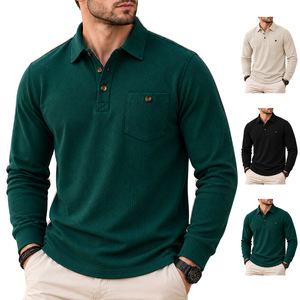 <span class=keywords><strong>Polo</strong></span> da <span class=keywords><strong>uomo</strong></span> a maniche lunghe in tessuto waffle, stile americano, testurizzato, con tasche, <span class=keywords><strong>taglie</strong></span> <span class=keywords><strong>forti</strong></span>, tinta unita, con colletto a risvolto - Product Image 5