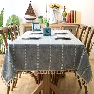 गर्म बेच हाथ crochet tassels के साथ की कढ़ाई लिनन tablecloths,