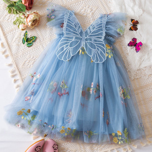 Robe de princesse en maille brodée florale pour enfants, avec bretelles et manches volantées, tutu moelleux, robe de soirée décontractée pour filles, vente en gros - Product Image 6