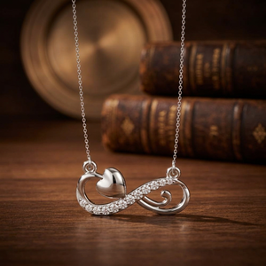 Collar de Oro Blanco con Diamantes en Forma de Corazón Infinito, Adorno con Pavé, Joyería Fina al por Mayor - Product Image 3