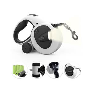 مقود حيوانات أليفة قابل للسحب تلقائيًا، حبل مشي للكلاب بطول 5 أمتار مع موزع أكياس النفايات، حبل متين مع إضاءة LED للجراء - Product Image 1