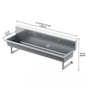 Évier <span class=keywords><strong>de</strong></span> lavage des mains à 3 stations en acier inoxydable T-304 poli 18Ga, 72 pouces, montage mural, commercial, avec garantie <span class=keywords><strong>de</strong></span> 5 ans - Product Image 2