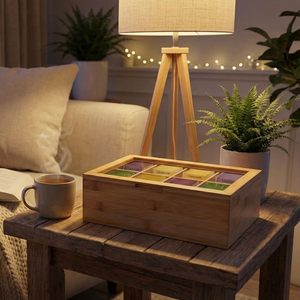 Wooden Flip Top Storage <b>Box</b> Multi Compartment Desktop <b>Tea</b> Bag Organizer Minimalist Rectangle Office Organizer - Product Image 4