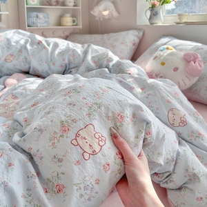 Hot Sale Cheap Price 100% Polyester OEKO-TEX Certified <strong>Small</strong> Floral <strong>Double</strong>-layer Gauze 4-Piece <strong>Duvet</strong> <strong>Cover</strong> Flat Sheet Set for - Product Image 2