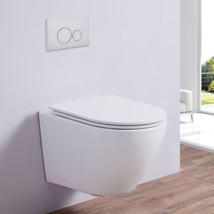 <span class=keywords><strong>Set</strong></span> di <span class=keywords><strong>Sanitari</strong></span> Sospesi in Ceramica Nera OEM/ODM Moderni con Vaso WC Senza Brida e Telecomando per Ville - Product Image 1