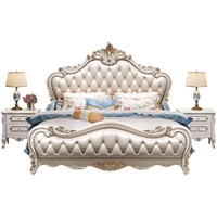 Cadre de lit en cuir royal de luxe, style européen français antique, meubles de chambre à coucher, cadre blanc
