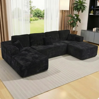 Canapé modulaire en forme de U, assise profonde, confortable, en velours côtelé, éponge moelleuse, noir, appartement, studio