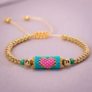 2023 Novo Estilo Boho Amor Bonito Mulheres Mãe Praia Jóias Pequeno Coração Corda Fio Senhoras Acessório Miyuki Bead Pulseiras