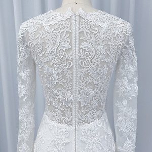 Vestido de novia estilo sirena mangas largas drapeado flor volante decoraciones capilla para madre novia HX43 - Product Image 4