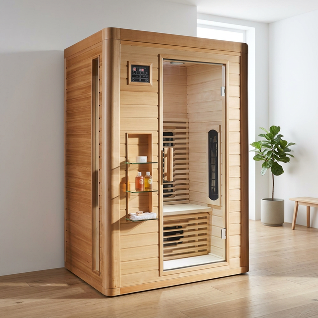 Far Infrared Sauna Room 1-2 Person Canadian Hemlock Solid Wood Indoor Full Spectrum Carbon Heating Low EMF Indoor Dry Sauna
