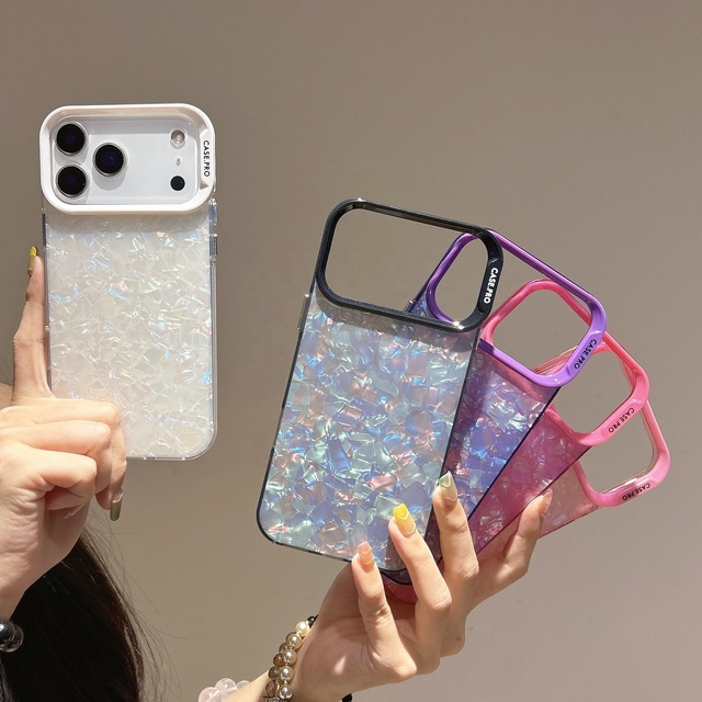 For 17 16 15 14 Plus 13 12 Pro Max Shell Case Cover TPU Hybrid Pattern Glitter Shockproof IMD Marble Seashell Frame