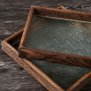 Plateau rectangulaire en bois avec insert en verre, motif floral, style rustique, pour la décoration de la maison et le service du thé - Product Image 4