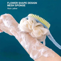 Brosse de Bain Corporelle en Plastique à Long Manche, Double Face, Exfoliante et Massante pour le Dos, Éponge de Douche Douce à Fleurs en Maille à Prix Bas