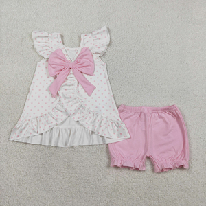 RTS Tenues de Fête du 4 Juillet pour Filles avec Motifs Floraux, Nœuds et Drapeaux, Vente en Gros, Nouvelle Mode Enfantine, Imprimé, Coton Biologique Doux, Spandex, Soie de Lait - Product Image 4