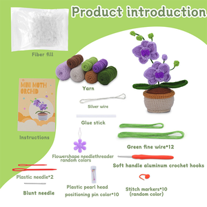Kit de crochet DIY pour mini orchidée papillon en pot, kit de fleurs au crochet avec fil et motif, pot inclus, pour débutant, décoration artisanale pour la maison - Product Image 6