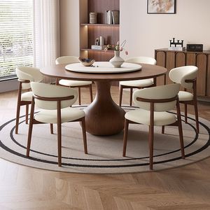 Juego de Mesa y Sillas de Comedor Redondas de Madera Maciza y Mármol de Lujo Moderno, para 4, 6 u 8 Personas, Diseño Elegante y Giratorio para Restaurante o <span class=keywords><strong>Cocina</strong></span> - Product Image 2
