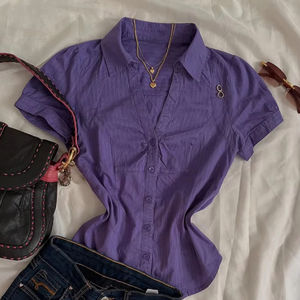 PRETTY STEPS Camiseta informal de manga corta con botones para mujer Blusa Estilo de chica caliente Y2K europeo y americano - Product Image 5