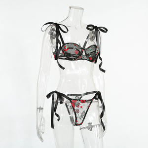 2 potong Bra renda Dan celana dalam wanita Set Bra setengah Cup seksi Lingerie intim Bodycon Set celana dalam renda Bralette - Product Image 4