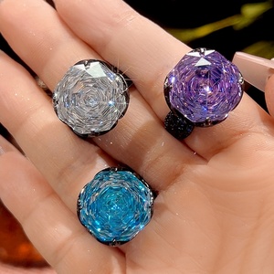 Anillos de Boda de Alta Calidad, Ecológicos, de Cobre, Estilo Romántico, Chapados en Oro Negro, con Circonita Púrpura de 16 mm - Product Image 3