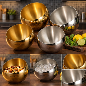 Style N Steel <b>Metal</b> <b>Bowls</b> Gold Silver Polished Modern Luxury Dishwasher Safe Food Serving Party <b>Bowls</b> - Product Image 5