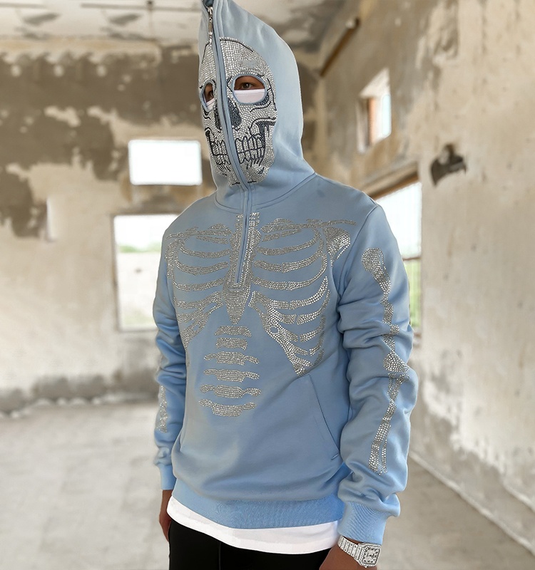 Custom Bling Sparkle Crystal Skull Rhinestone Hoodie