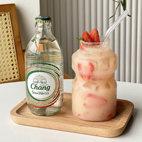 Tasse en verre à café à rayures simples de 250ml/440ML avec couvercle et paille tasses à thé à bulles transparentes tasse de petit déjeuner