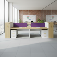 Système de poste de travail exécutif à double rangée avec disposition de bureau pour six personnes et armoires de rangement connectées en ABS