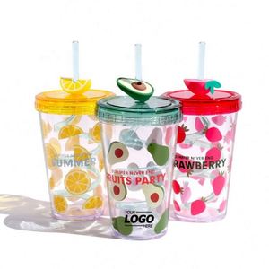 Custom Fun Fruit Tumbler & Silly Twist Straw - Clear/Yellow <b>Plastic</b> <b>Drinkware</b> for Summer BBQs & Celebrations - Product Image 1