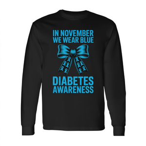 T-shirt à manches longues avec nœud Coquette pour la sensibilisation au diabète, en novembre, nous portons du bleu - Product Image 2