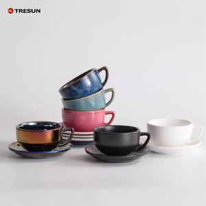 Custom Sawada Porcelain Mug <b>Set</b> Professional Embossed Pull <b>Coffee</b> <b>Cups</b> Large Mouth Wide American Style Latte <b>Cup</b> 320ml - Product Image 1